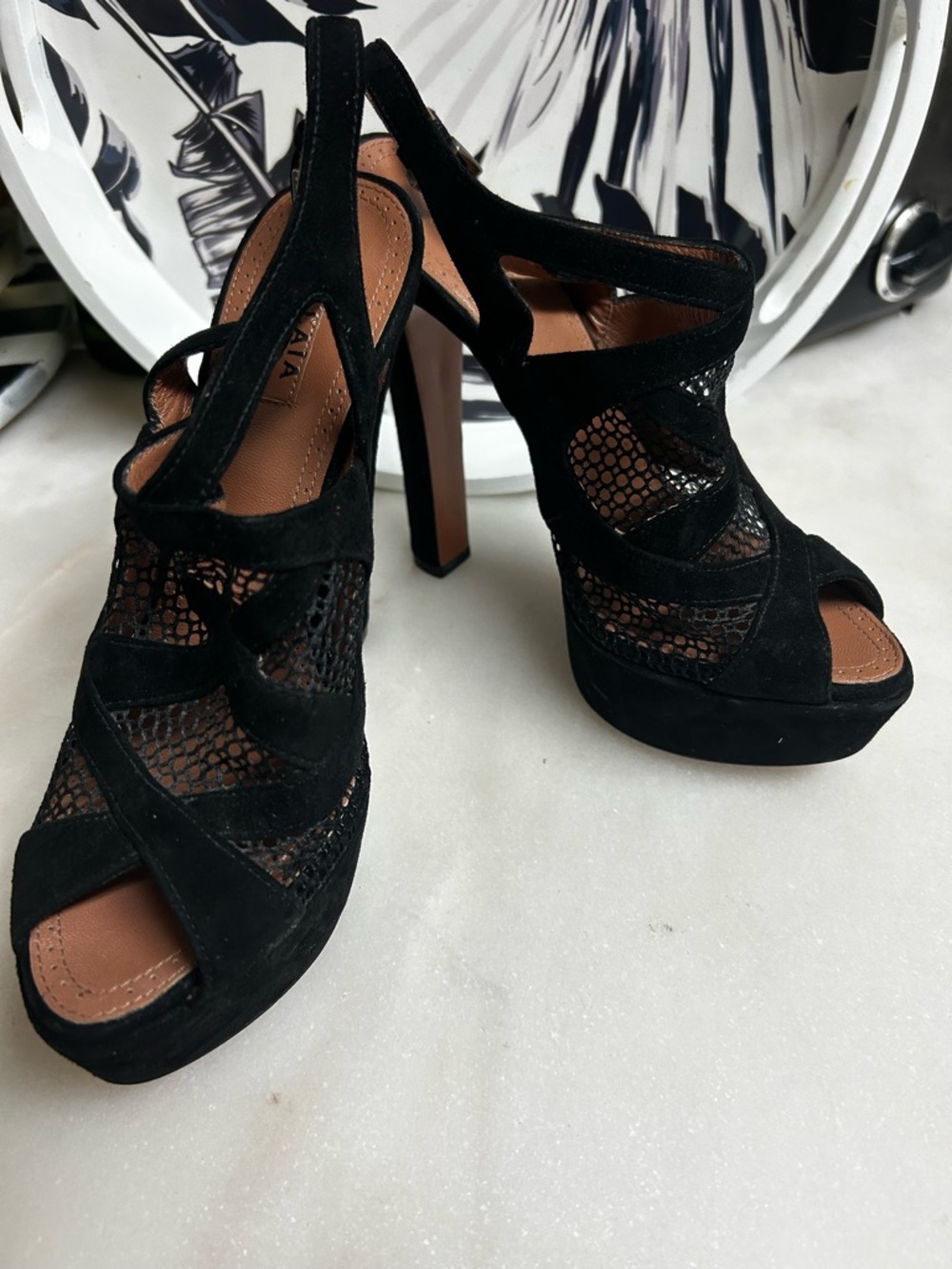 Alaia Black Suede Strappy High Heel Sandals